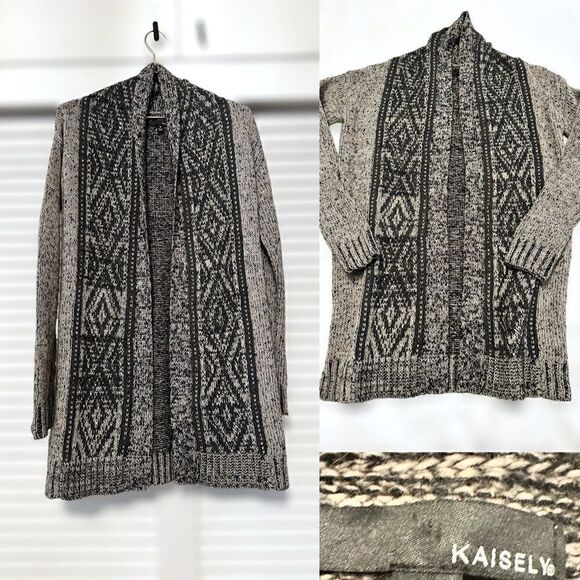 Anthropologie Kaisely Midi Chunky Wool Blend Open Cardigan Sweater Gray Size M - Picture 1 of 12